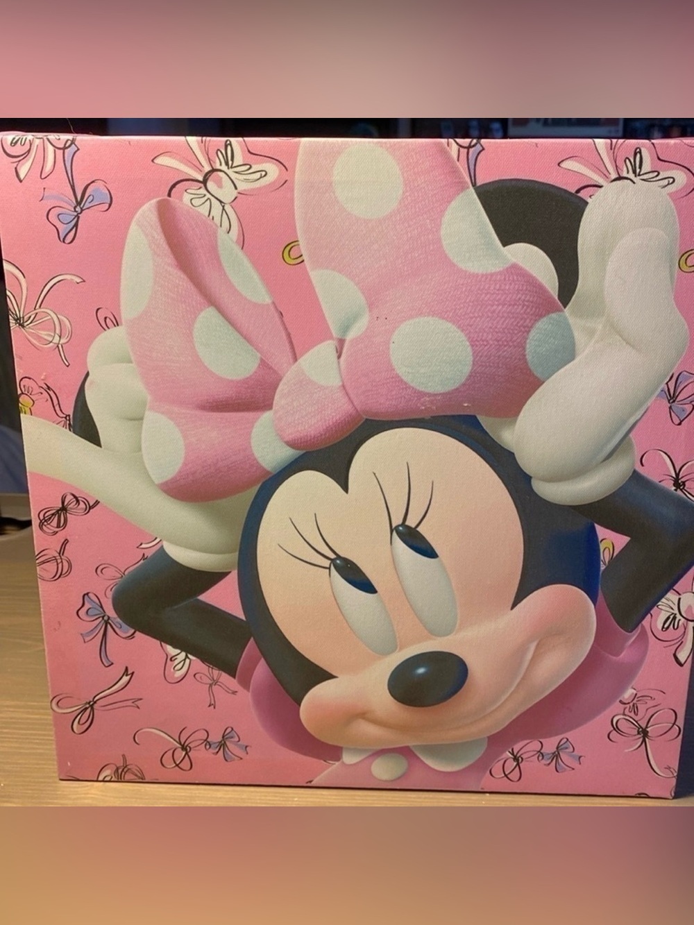 Disney Minnie Mouse Pink Bow Canvas Wall Art Kids Room Decor 11.5" x 11.5"